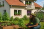 Fotorealistische Szene eines Hanfgartens: Rastafari bei der Gartenarbeit zwischen Hanfpflanzen, Gemüse und Kräutern – mit Blick auf verschiedene legale Anbaumöglichkeiten.