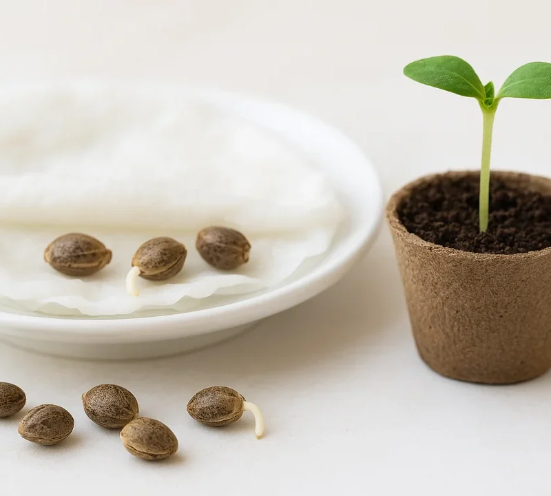 Keimende Cannabissamen in der frühen Anzucht