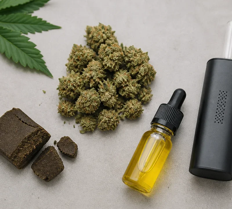 Cannabisprodukte wie Blüten, Haschisch, Öl und Vaporizer